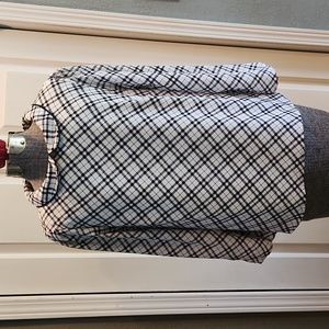 CeCe, black, white plaid, round collar, long sleeved, size M, semi sheer, lined